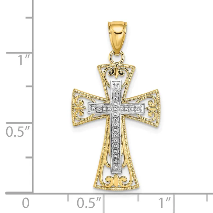 Goldia Rings 14k Twotone Gold 2D and DC Beaded Filigree Cross Charm