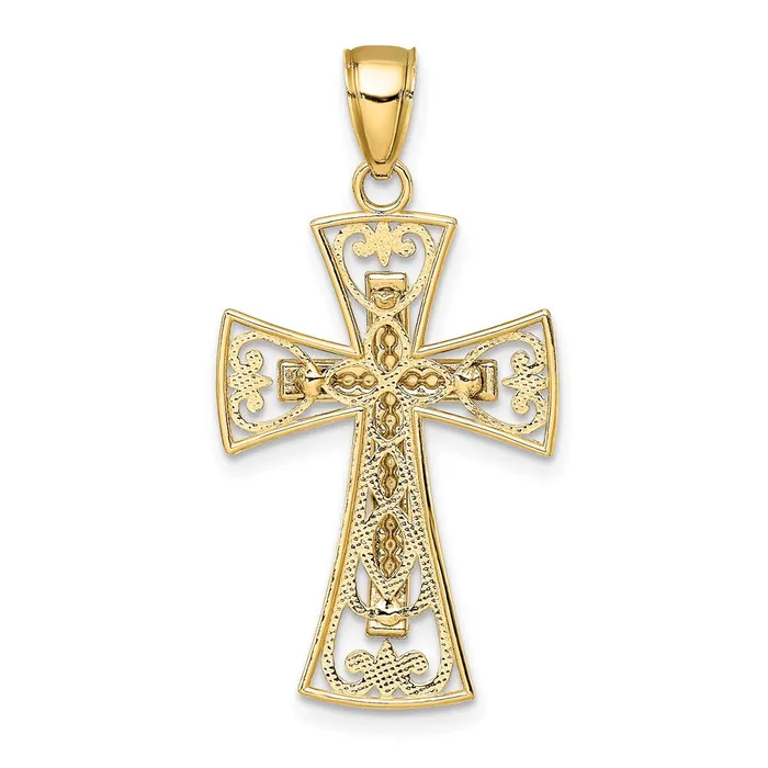 Goldia Rings 14k Twotone Gold 2D and DC Beaded Filigree Cross Charm