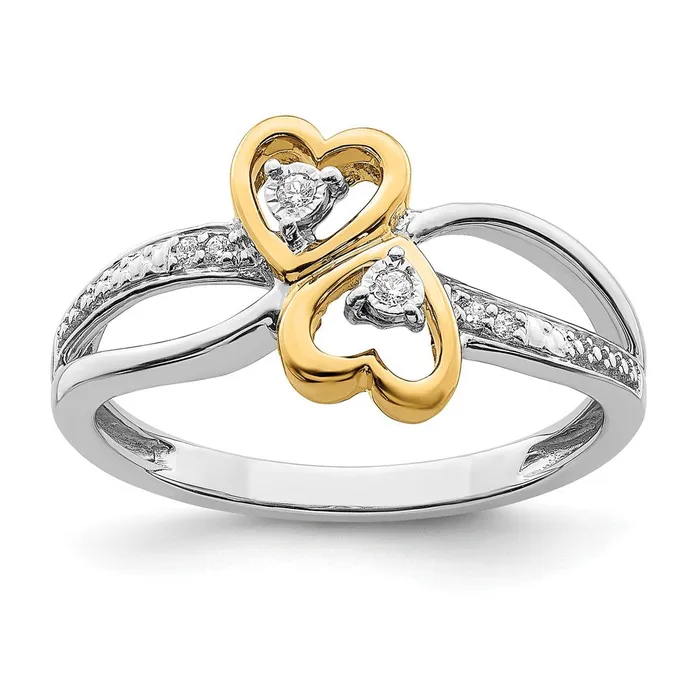 Goldia Rings 14k TwoTone Gold Polished Double Heart Real Diamond Ring