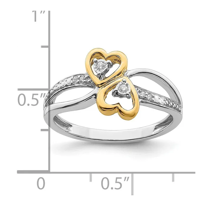 Goldia Rings 14k TwoTone Gold Polished Double Heart Real Diamond Ring