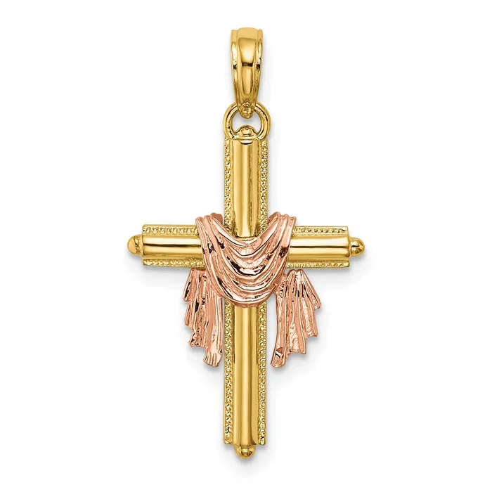 Goldia Rings 14k Twotone Gold Twotone Gold Cross w Drape Charm
