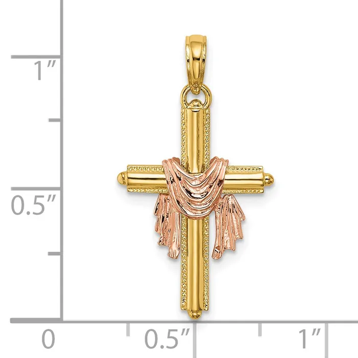 Goldia Rings 14k Twotone Gold Twotone Gold Cross w Drape Charm