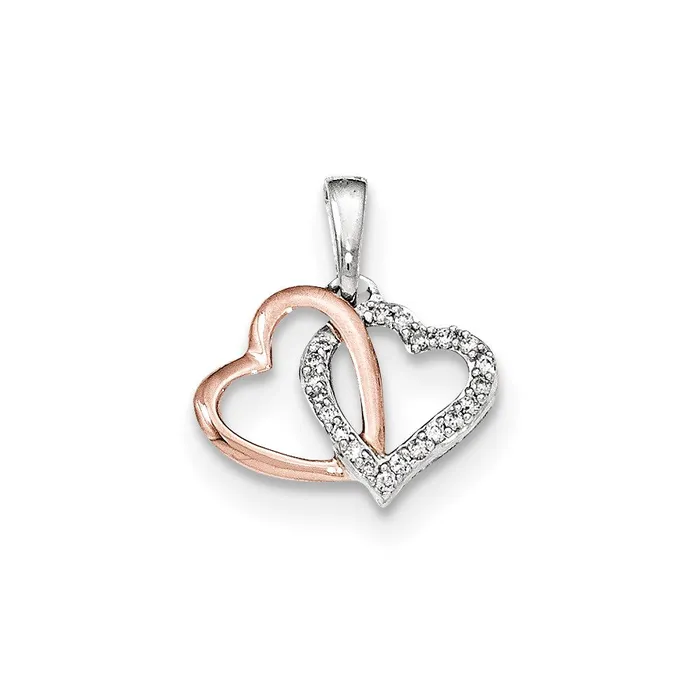 Goldia Rings 14k Twotone Gold White and Rose Rhodium Real Diamond Heart Pendant Goldia Rings 14k Twotone Gold White and Rose Rhodium Real Diamond Heart Pendant