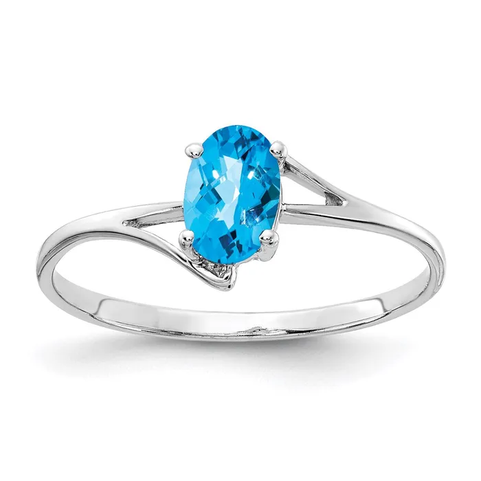 Goldia Rings 14k White Gold 6x4mm Oval Blue Topaz Checker ring