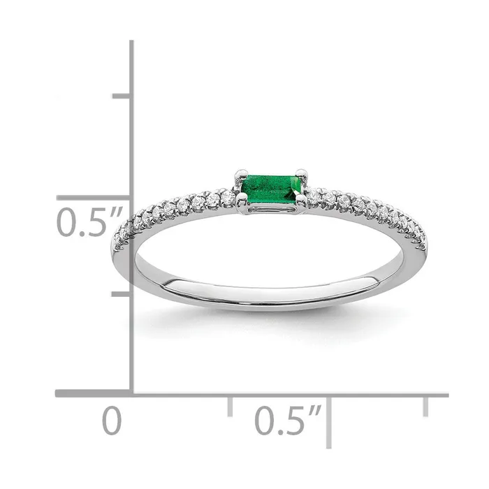 Goldia Rings 14k White Gold Polished Emerald and Real Diamond Ring
