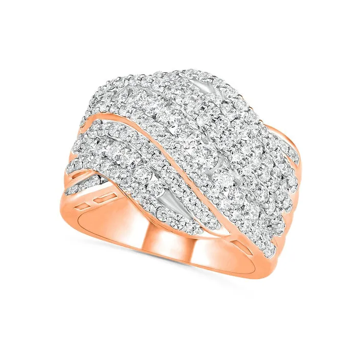Goldia Rings 20 CT TW Natural Diamond MultiRow Crossover Ring in Solid 10K Rose Gold Goldia Rings 20 CT TW Natural Diamond MultiRow Crossover Ring in Solid 10K Rose Gold