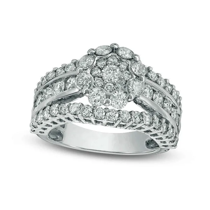Goldia Rings 275 CT TW Composite Natural Diamond Flower MultiRow Engagement Ring in Solid 14K White Gold Goldia Rings 275 CT TW Composite Natural Diamond Flower MultiRow Engagement Ring in Solid 14K White Gold