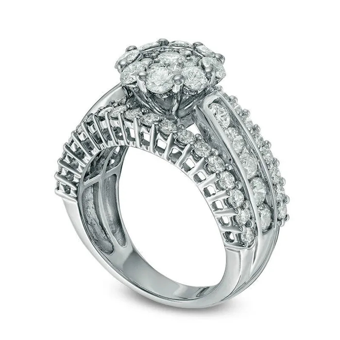 Goldia Rings 275 CT TW Composite Natural Diamond Flower MultiRow Engagement Ring in Solid 14K White Gold Goldia Rings 275 CT TW Composite Natural Diamond Flower MultiRow Engagement Ring in Solid 14K White Gold