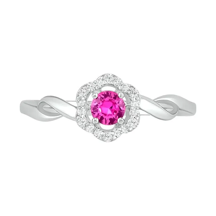 Goldia Rings 40mm LabCreated Pink and White Sapphire Frame Twist Shank Flower Ring in Sterling Silver Goldia Rings 40mm LabCreated Pink and White Sapphire Frame Twist Shank Flower Ring in Sterling Silver