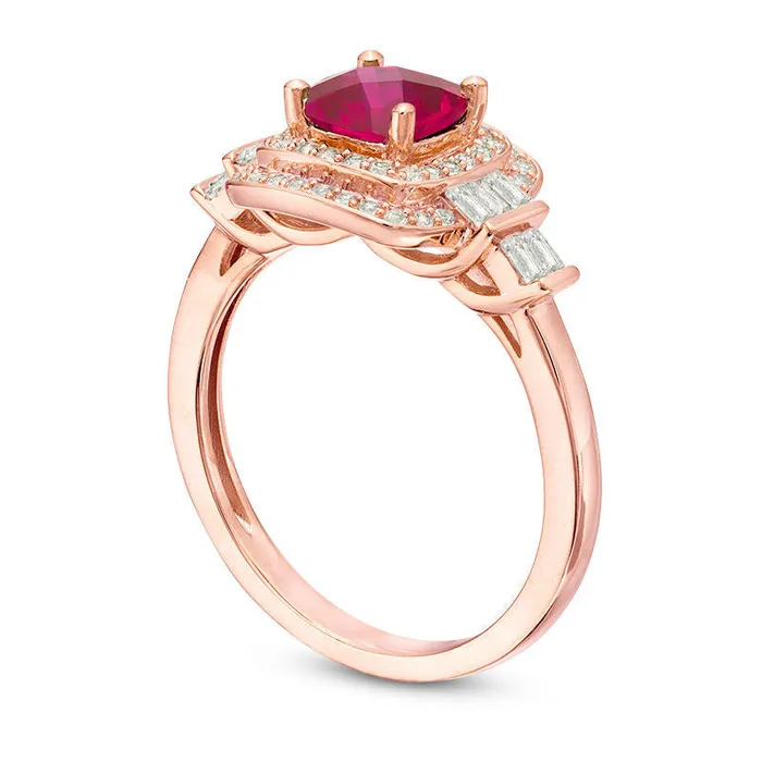 Goldia Rings CushionCut LabCreated Ruby and White Sapphire Double Frame Art Deco Ring in Sterling Silver with Solid 14K Rose Gold Plate Goldia Rings CushionCut LabCreated Ruby and White Sapphire Double Frame Art Deco Ring in Sterling Silver with Solid 14K Rose Gold Plate