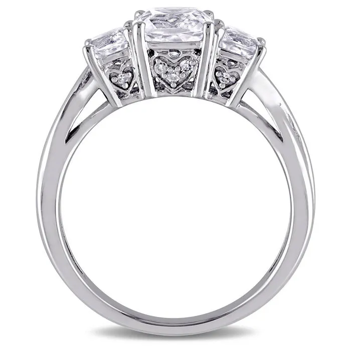 Goldia Rings CushionCut LabCreated White Sapphire and Diamond Accent Three Stone Split Shank Ring in Solid 10K White Gold