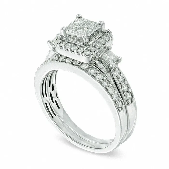 Goldia Rings CUSTOM ORDER MATCHING BAND ONLY 10 CT TW Quad PrincessCut Natural Diamond Bridal Engagement Ring Set in Solid 10K White Gold
