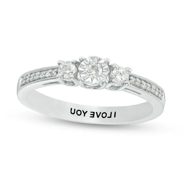 Goldia Rings Engravable 025 CT TW Natural Diamond Three Stone Promise Ring in Sterling Silver 1 Line