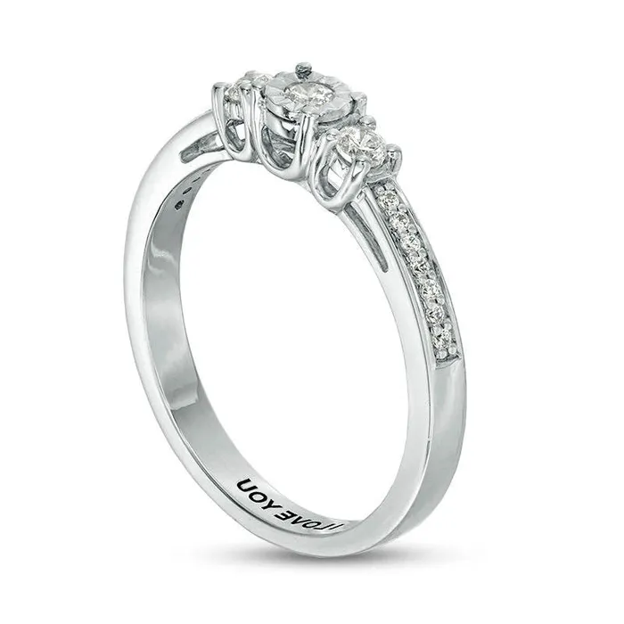 Goldia Rings Engravable 025 CT TW Natural Diamond Three Stone Promise Ring in Sterling Silver 1 Line Goldia Rings Engravable 025 CT TW Natural Diamond Three Stone Promise Ring in Sterling Silver 1 Line