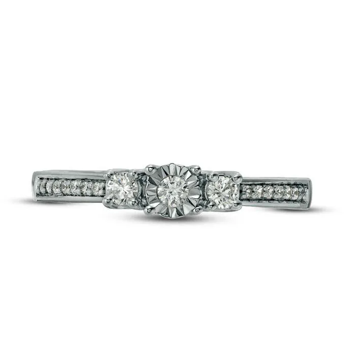 Goldia Rings Engravable 025 CT TW Natural Diamond Three Stone Promise Ring in Sterling Silver 1 Line Goldia Rings Engravable 025 CT TW Natural Diamond Three Stone Promise Ring in Sterling Silver 1 Line
