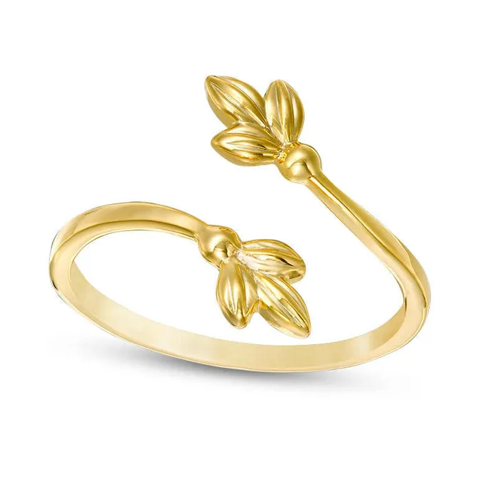 Goldia Rings Flower Bloom Bypass Ring in Solid 10K Yellow Gold