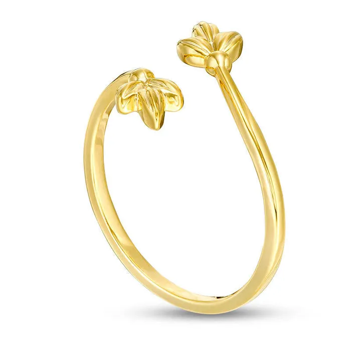 Goldia Rings Flower Bloom Bypass Ring in Solid 10K Yellow Gold
