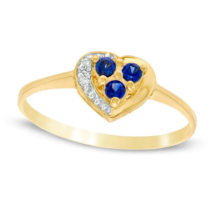 Goldia Rings LabCreated Blue Sapphire and Diamond Accent Heart Ring in Solid 10K Yellow Gold Goldia Rings LabCreated Blue Sapphire and Diamond Accent Heart Ring in Solid 10K Yellow Gold