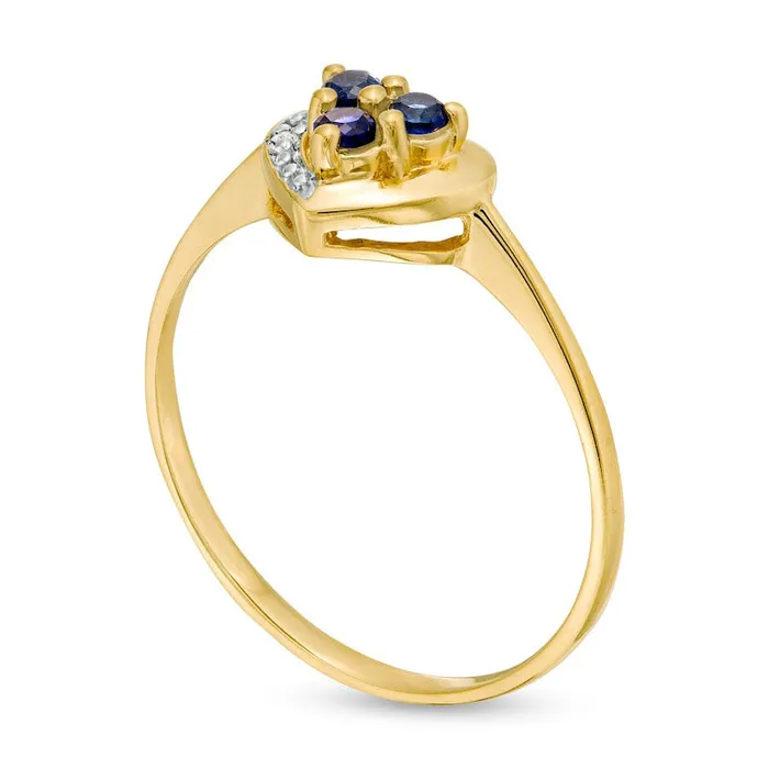 Goldia Rings LabCreated Blue Sapphire and Diamond Accent Heart Ring in Solid 10K Yellow Gold Goldia Rings LabCreated Blue Sapphire and Diamond Accent Heart Ring in Solid 10K Yellow Gold