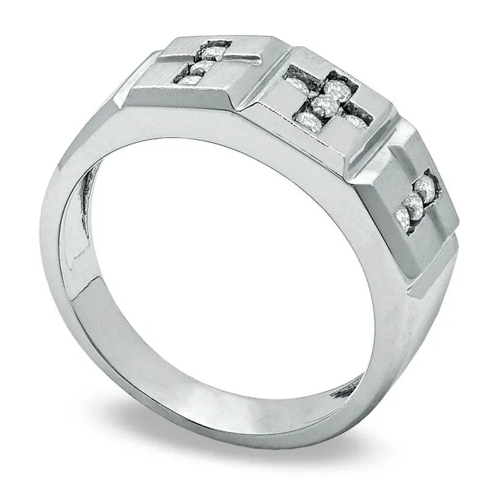 Goldia Rings Mens 020 CT TW Natural Diamond Triple Cross Band in Solid 10K White Gold Goldia Rings Mens 020 CT TW Natural Diamond Triple Cross Band in Solid 10K White Gold