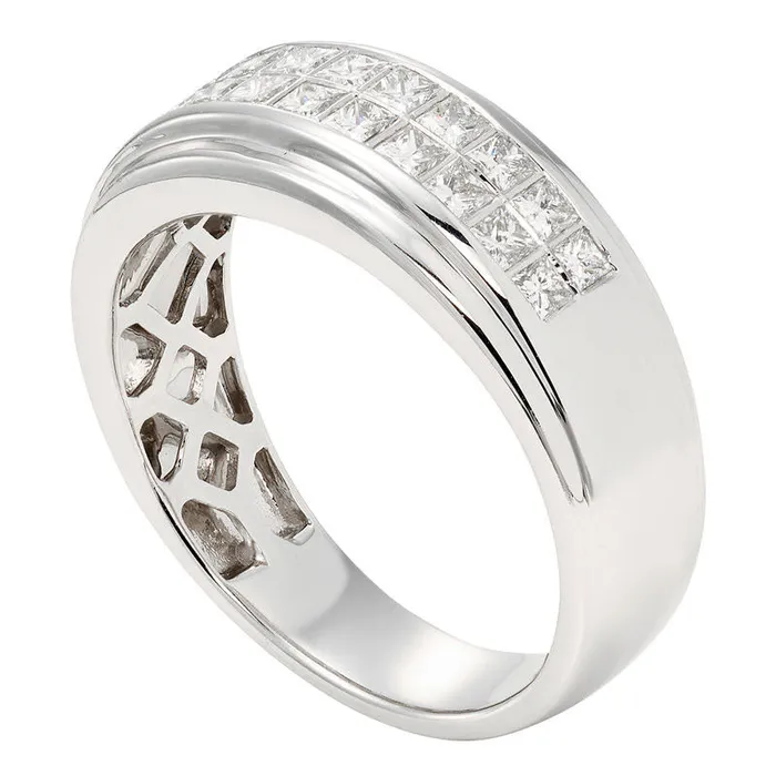 Goldia Rings Mens 10 CT TW Certified SquareCut Natural Diamond Double Row Wedding Band in Solid 14K White Gold II1 Goldia Rings Mens 10 CT TW Certified SquareCut Natural Diamond Double Row Wedding Band in Solid 14K White Gold II1