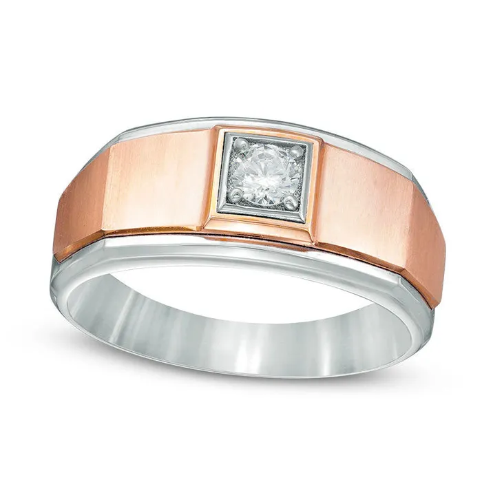 Goldia Rings Mens 025 CT Natural Clarity Enhanced Diamond Solitaire Square Edged Wedding Ring in Solid 10K TwoTone Gold Goldia Rings Mens 025 CT Natural Clarity Enhanced Diamond Solitaire Square Edged Wedding Ring in Solid 10K TwoTone Gold