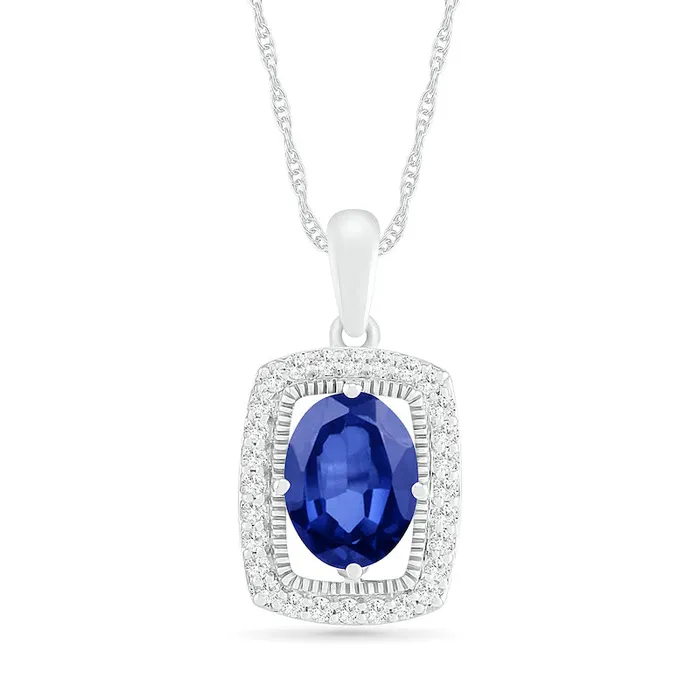 Goldia Rings Oval Blue and White LabCreated Sapphire Open Cushion Frame Antique VintageStyle Pendant in Sterling Silver Goldia Rings Oval Blue and White LabCreated Sapphire Open Cushion Frame Antique VintageStyle Pendant in Sterling Silver