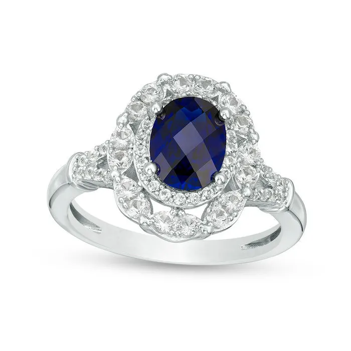Goldia Rings Oval LabCreated Blue and White Sapphire Frame Ring in Sterling Silver Goldia Rings Oval LabCreated Blue and White Sapphire Frame Ring in Sterling Silver