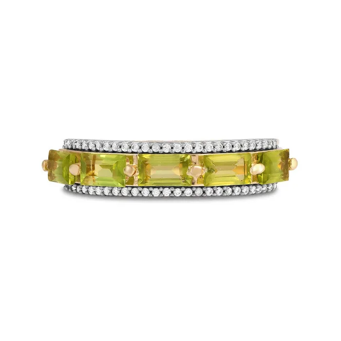Goldia Rings Sideways Baguette Peridot and 017 CT TW Natural Diamond Border Five Stone Ring in Solid 10K Yellow Gold