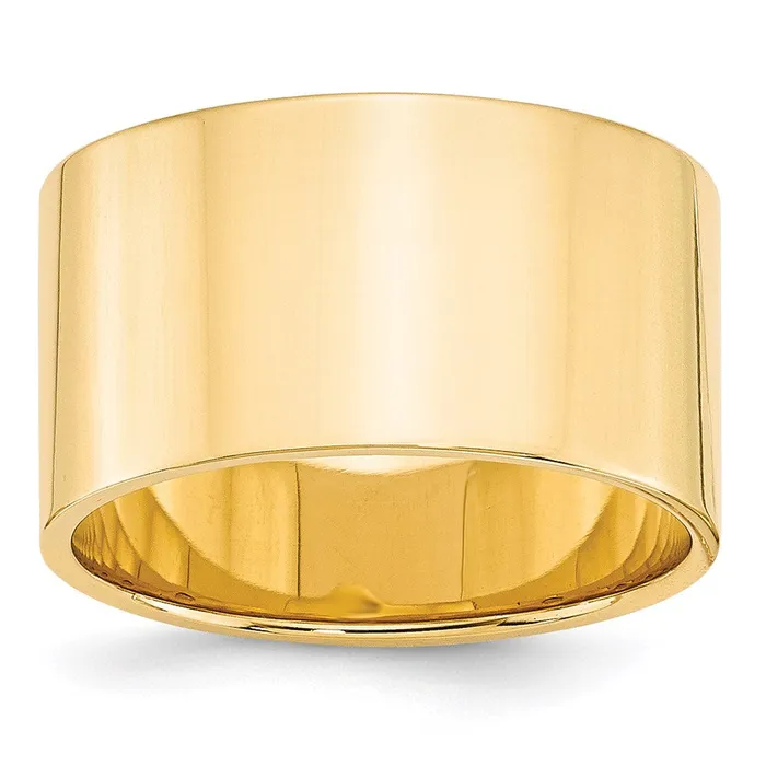 Goldia Rings Solid 10K Yellow Gold 12mm Light Weight Flat MensWomens Wedding Band Ring Size 7