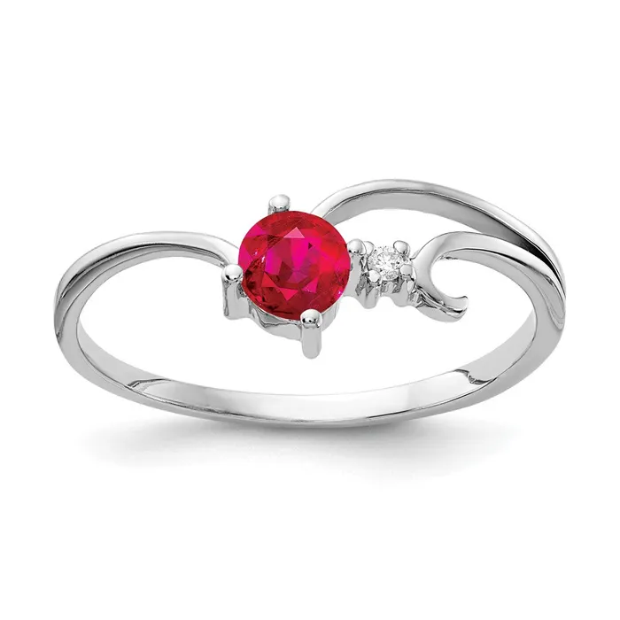 Goldia Rings Solid 14k White Gold 4mm Simulated Ruby A CZ Ring