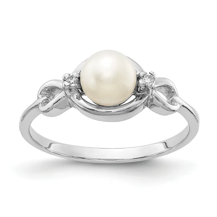 Goldia Rings Solid 14k White Gold 55mm FW Cultured Pearl AAA Simulated CZ Ring Goldia Rings Solid 14k White Gold 55mm FW Cultured Pearl AAA Simulated CZ Ring