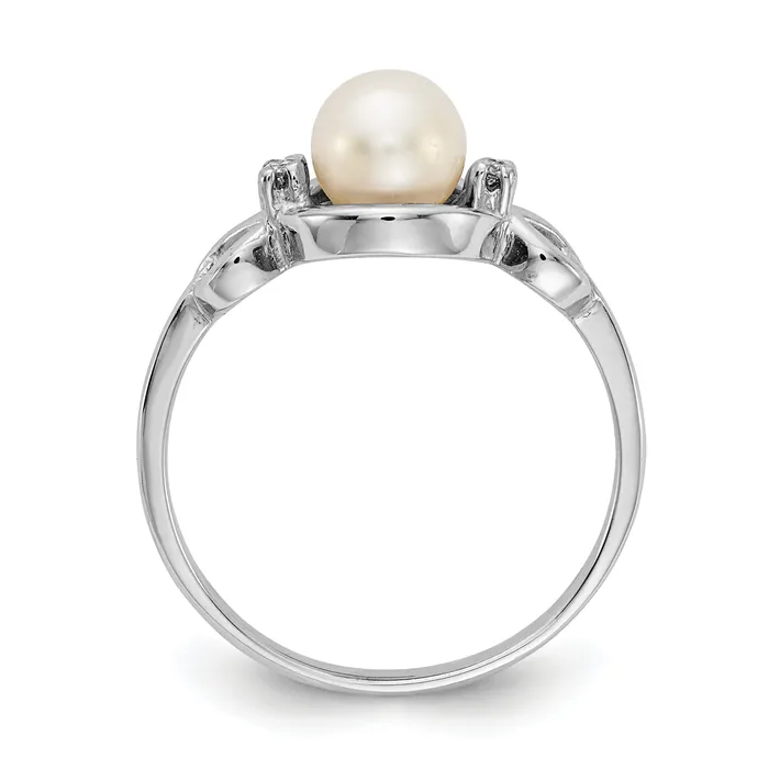 Goldia Rings Solid 14k White Gold 55mm FW Cultured Pearl AAA Simulated CZ Ring
