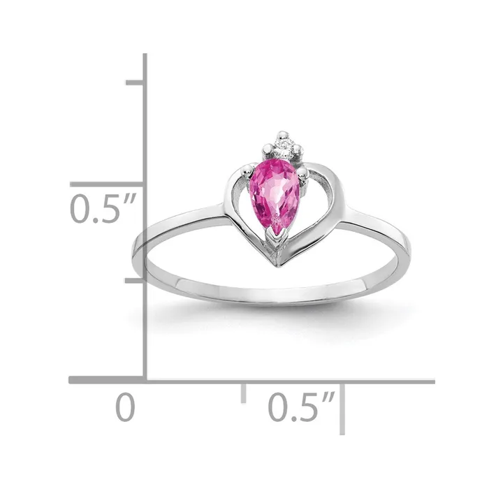 Goldia Rings Solid 14k White Gold 5x3mm Pear PinK Simulated Sapphire A CZ Ring