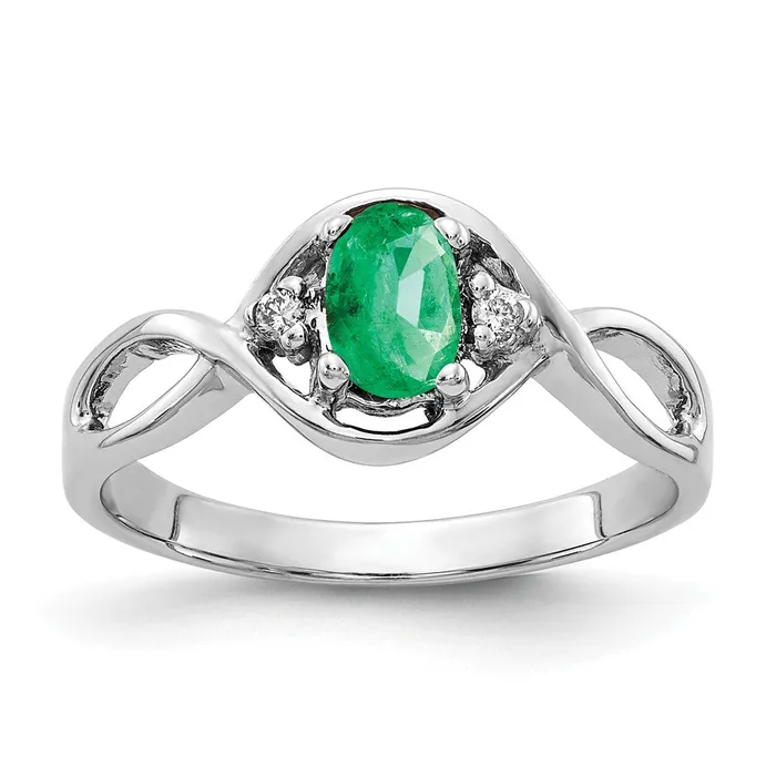 Goldia Rings Solid 14k White Gold 6x4mm Oval Simulated Emerald A CZ Ring