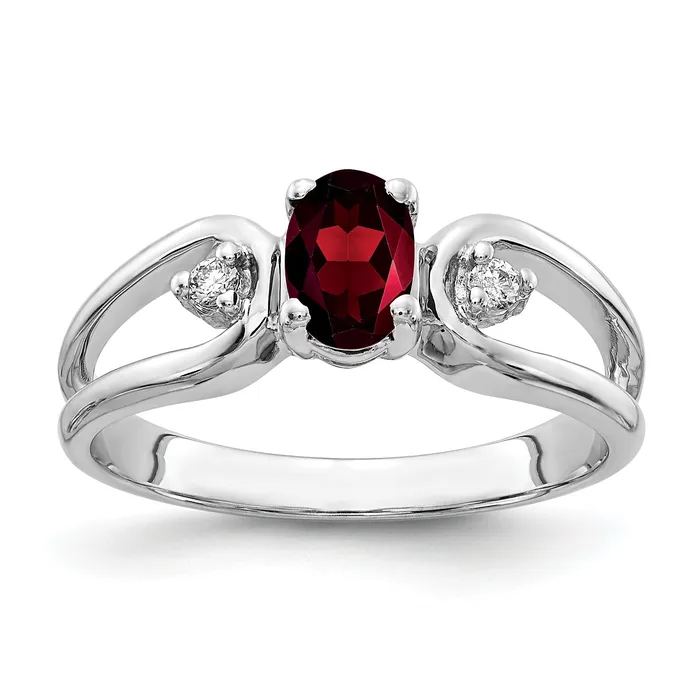 Goldia Rings Solid 14k White Gold 6x4mm Oval Simulated Garnet ChecKer A CZ Ring Goldia Rings Solid 14k White Gold 6x4mm Oval Simulated Garnet ChecKer A CZ Ring