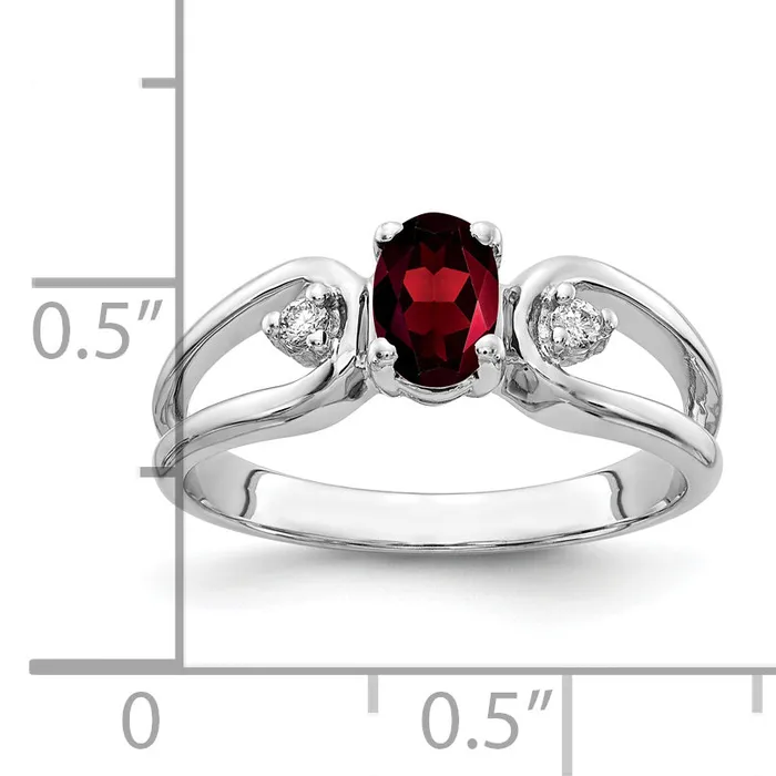Goldia Rings Solid 14k White Gold 6x4mm Oval Simulated Garnet ChecKer A CZ Ring
