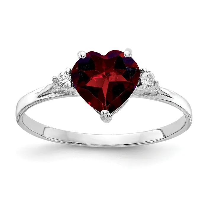 Goldia Rings Solid 14k White Gold 7mm Heart Simulated Garnet AAA CZ Ring