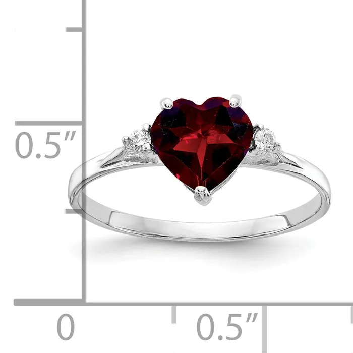 Goldia Rings Solid 14k White Gold 7mm Heart Simulated Garnet AAA CZ Ring