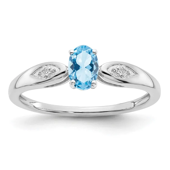Goldia Rings Solid 14k White Gold Simulated Aquamarine and CZ Ring