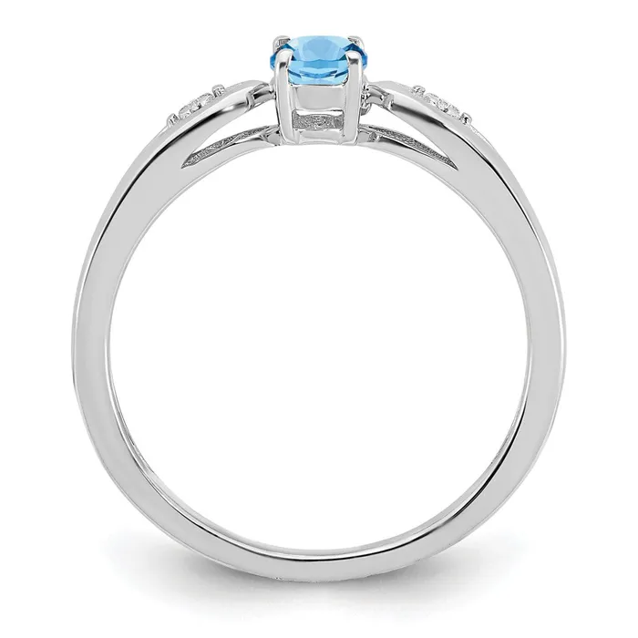 Goldia Rings Solid 14k White Gold Simulated Aquamarine and CZ Ring