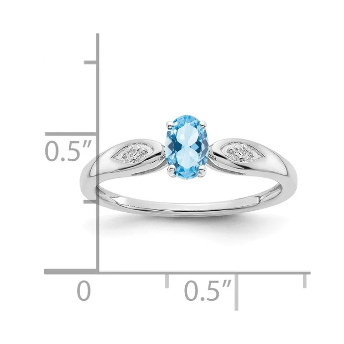 Goldia Rings Solid 14k White Gold Simulated Aquamarine and CZ Ring