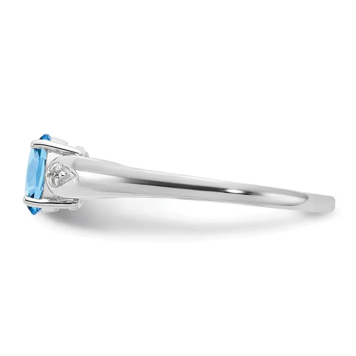 Goldia Rings Solid 14k White Gold Simulated Aquamarine and CZ Ring
