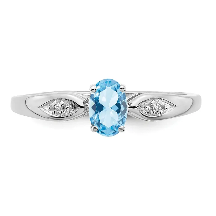 Goldia Rings Solid 14k White Gold Simulated Aquamarine and CZ Ring