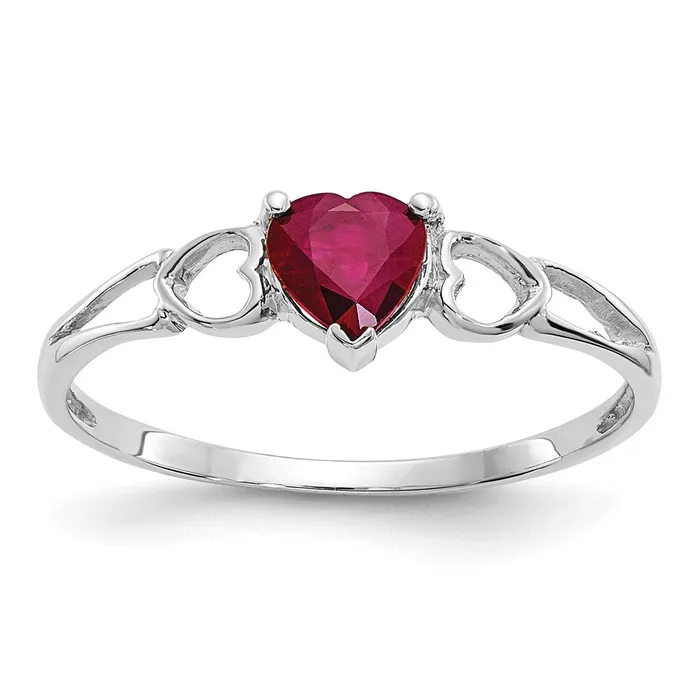Goldia Rings Solid 14k White Gold Simulated Ruby Birthstone Ring