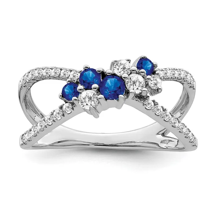 Goldia Rings Solid 14k White Gold Simulated Sapphire and CZ Ring