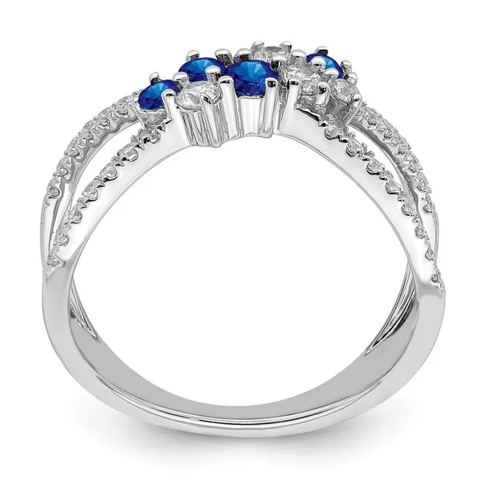 Goldia Rings Solid 14k White Gold Simulated Sapphire and CZ Ring
