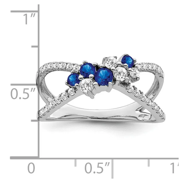 Goldia Rings Solid 14k White Gold Simulated Sapphire and CZ Ring