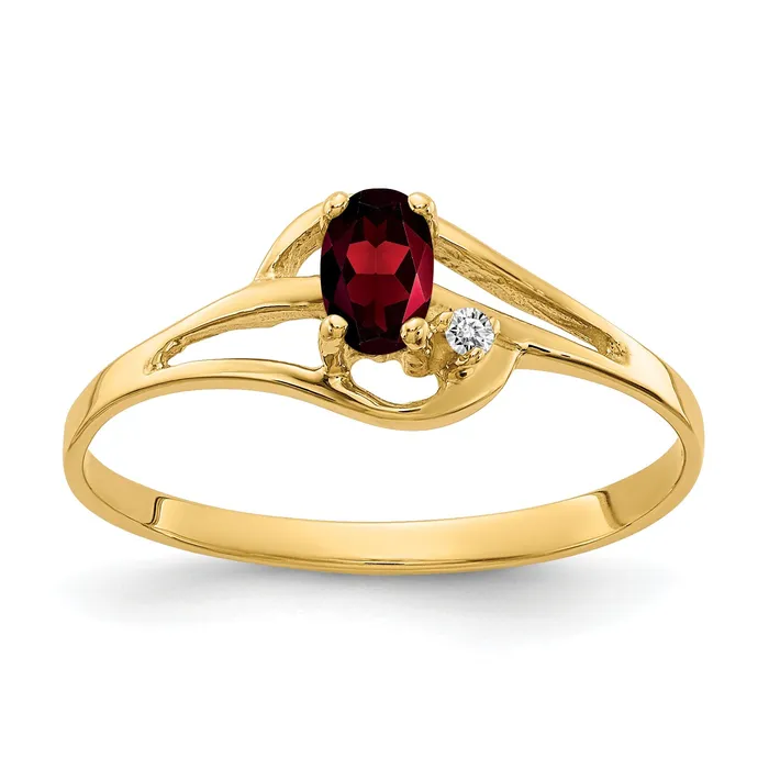 Goldia Rings Solid 14k Yellow Gold 5x3mm Oval Simulated Garnet VS CZ Ring