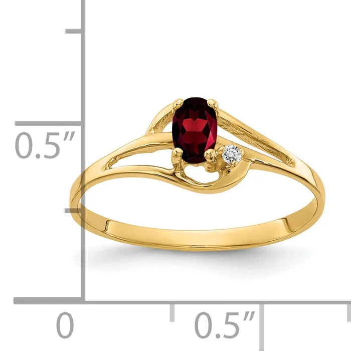 Goldia Rings Solid 14k Yellow Gold 5x3mm Oval Simulated Garnet VS CZ Ring